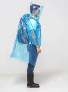 1入組PS極簡風格藍色的便攜一次性雨披夾克適用於戶外 - 藍色 - 查看 2