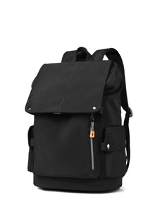 Casual Black Flap Backpack With Pocket Side - Black - View 3