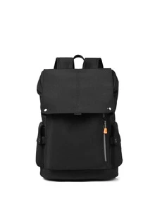 Casual Black Flap Backpack With Pocket Side - Black - View 4
