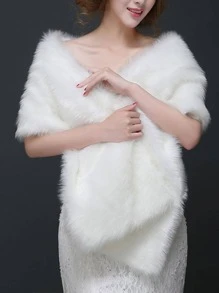 1pc Women Solid Fuzzy Elegant Wedding Wrap For Wedding Party Warm Plush Shawl - White - View 2