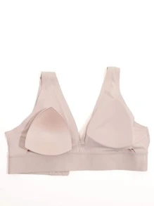 FINETOO Solid Wireless Bralet - Beige - View 1