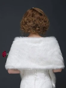 1pc Women Solid Fuzzy Elegant Wedding Wrap For Wedding Party Warm Plush Shawl - White - View 3