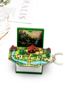 1pc Creative 3d Mini Folding Book Shaped Keychain (random Design) - Green - View 2