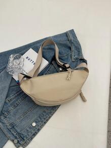 Letter Patch Chi tiết Fanny Pack Zip Mặt trước Tối giản - Màu be - Xem 7