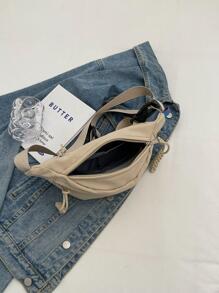 Letter Patch Chi tiết Fanny Pack Zip Mặt trước Tối giản - Màu be - Xem 5