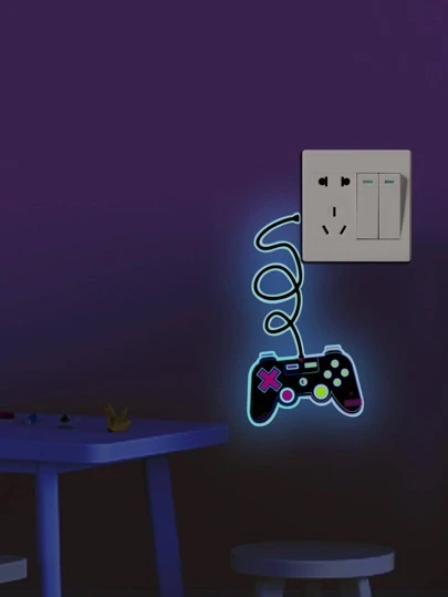 1st Gamepad Patroon Glow In The Dark Switch Outlet Muursticker, Stickers, Muursticker, Vinyl Decal voor Huisdecoraties, Lente Decoratie Artikelen Verfris Uw Huis, Rama Decoratie Stickers Cadeaus Verjaardag Afstuderen