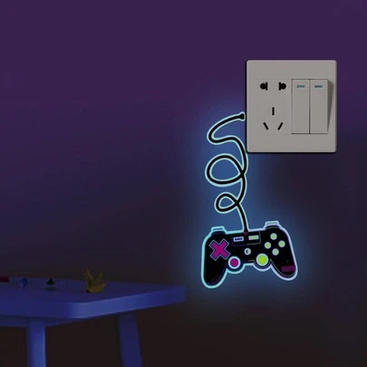 1pc Gamepad Pattern Glow In The Dark Switch Outlet Wall Sticker,Stickers,Wall Decal, Vinyl Decal For Home Decorations,Spring Decoration Items Refresh Your Home,Rama Decoration Stickers Gifts Birthday Graduation