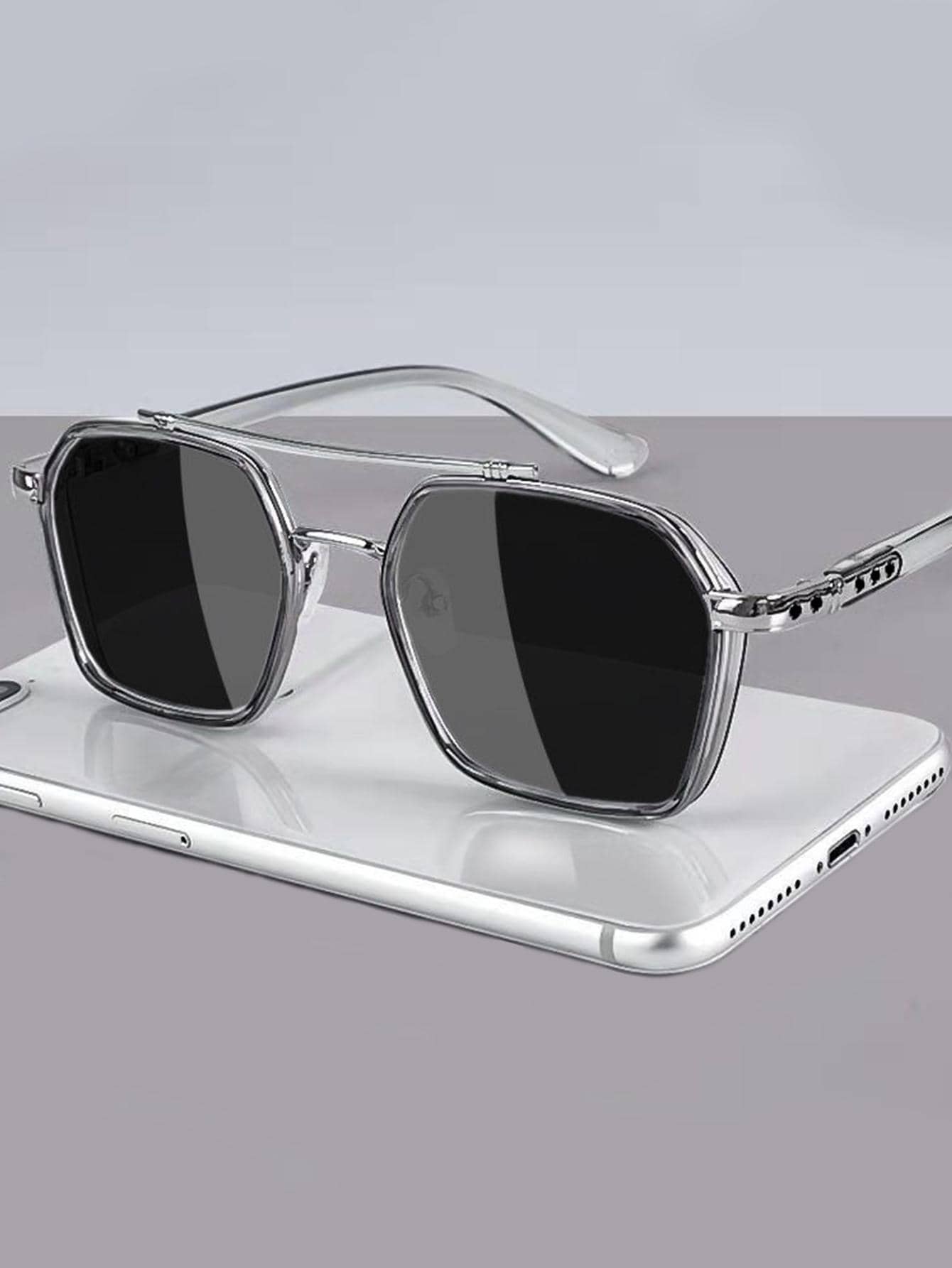 Men Top Bar Fashion Glasses - Light Grey - View 1