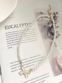 1 Thanh Lịch Hợp Kim Kẽm Nơ Trang Trí Ngọc Trai Giả Vòng Cổ Cho Nữ Trang Trí Hàng Ngày - trắng - Xem 4