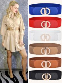 1pc Solid Symmetrical Buckle Elastic Belt - Red - View 1