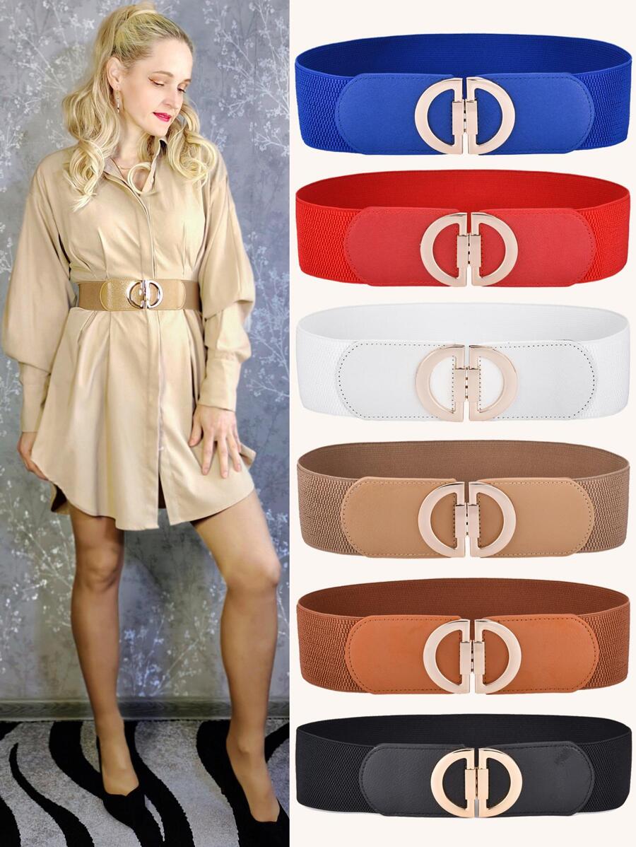 1pc Solid Symmetrical Buckle Elastic Belt - Red - View 1
