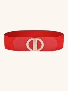 1pc Solid Symmetrical Buckle Elastic Belt - Red - View 2