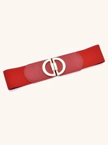 1pc Solid Symmetrical Buckle Elastic Belt - Red - View 4