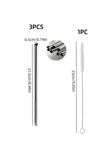 3pcs Heart Design Straw & 1pc Cleaning Brush, Creative Stainless Steel Drinking Straw For Home,Kitchen,Christmas Gift - Silver - View 2