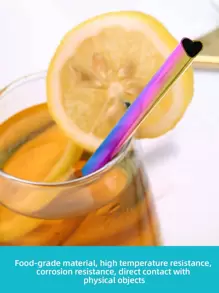 5 件心形不锈钢创意吸管套装和 1 件清洁刷，适用于家庭、餐厅、咖啡厅和奶茶店、银器、厨房、圣诞礼物、学校用品 - 彩色 - 查看 3