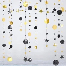 1入組星星和小氣球圖案紙花環 - 金色 - 查看 9