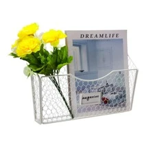 3 Pockets Hanging File Holder Wall Mount Mail Organizer Metal Chicken Wire Magazine Rack with Tag Slot, White - White - View 6