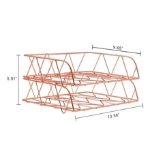 2 Packs Desktop File Organizer Metal Stackable Horizontal Letter Tray Paper Holder Rack, Rose Gold - Hoa hồng vàng - Xem 5