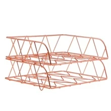2 Packs Desktop File Organizer Metal Stackable Horizontal Letter Tray Paper Holder Rack, Rose Gold - Hoa hồng vàng - Xem 2