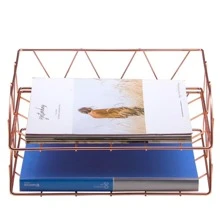 2 Packs Desktop File Organizer Metal Stackable Horizontal Letter Tray Paper Holder Rack, Rose Gold - Hoa hồng vàng - Xem 4