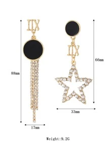 Rhinestone Star & Round Decor Mismatched Drop Earrings - Black - View 4