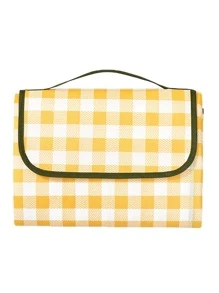 1pc Gingham Pattern Outdoor Waterproof Picnic Mat - Yellow - View 6