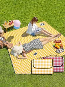 1pc Gingham Pattern Outdoor Waterproof Picnic Mat - Yellow - View 1