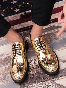 男士禮服皮鞋,適用於派對和婚禮,翅尖式樣,金屬色面層,鞋帶 - 金色 - 查看 3