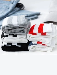 5pairs Striped Pattern Crew Socks - Multicolor - View 4
