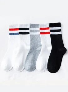 5pairs Striped Pattern Crew Socks - Multicolor - View 1