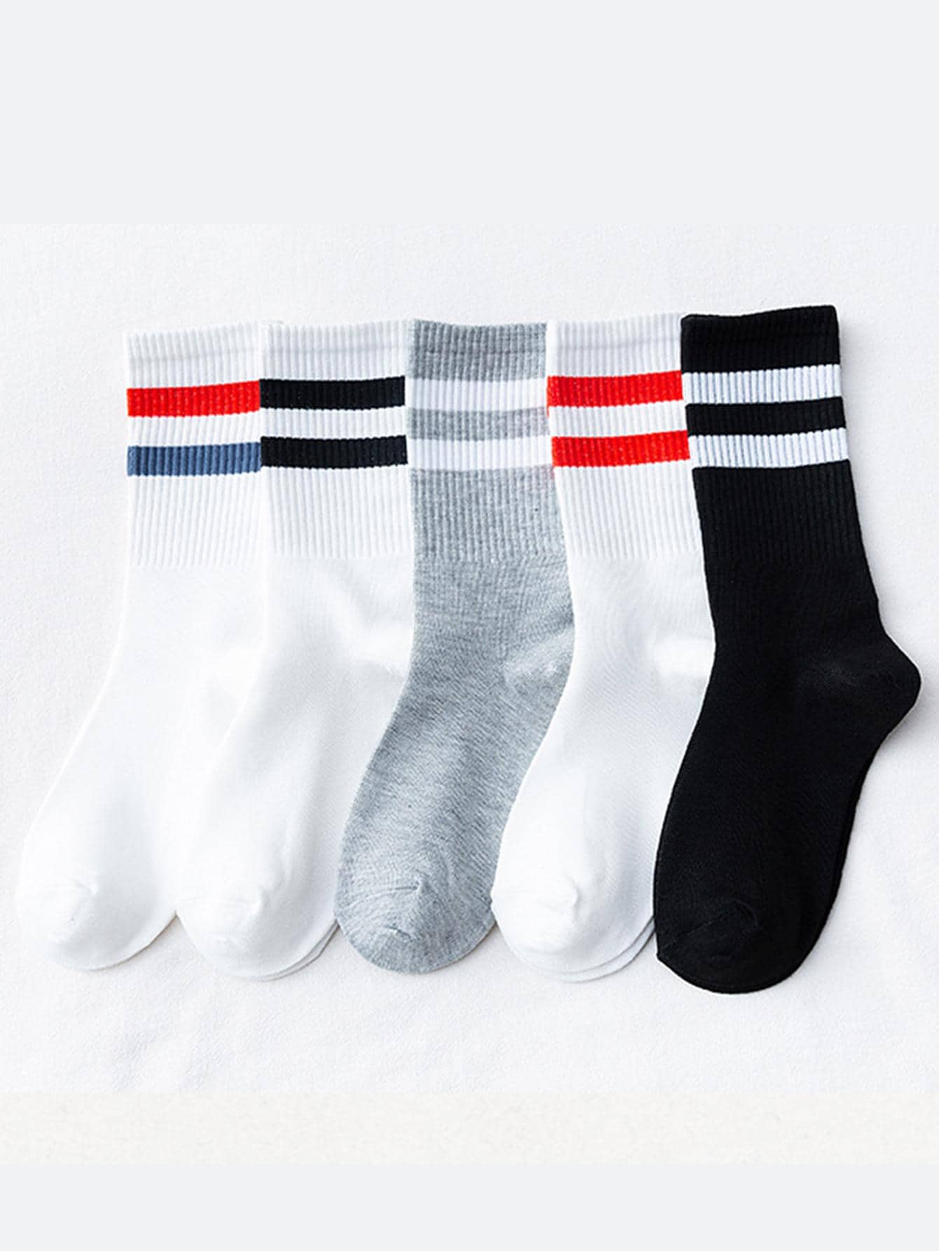5pairs Striped Pattern Crew Socks - Multicolor - View 1
