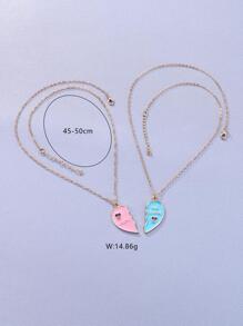 2pcs/set Girls' Hollow Out Letter & Heart Shaped Zinc Alloy Pendant Necklace Set, Perfect For Best Friends As A Jewelry Gift - Multicolor - View 4