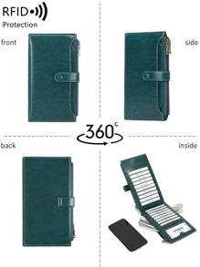 Stitch Detail Long Wallet - Green - View 10
