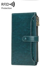 Stitch Detail Long Wallet - Green - View 9