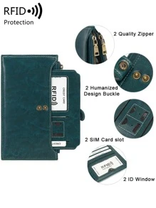 Stitch Detail Long Wallet - Green - View 4