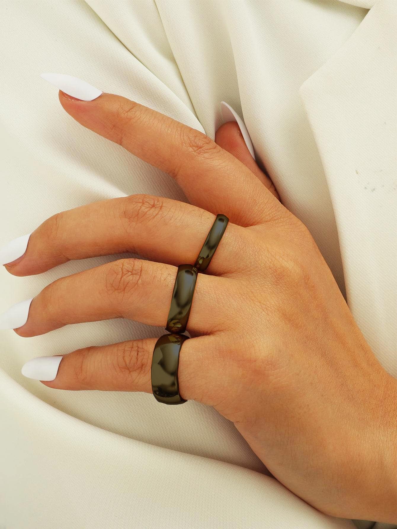 3pcs/set Couple Minimalist Ring - Black - View 1