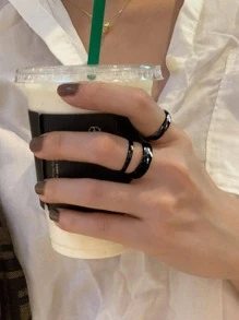 3pcs/set Couple Minimalist Ring - Black - View 3