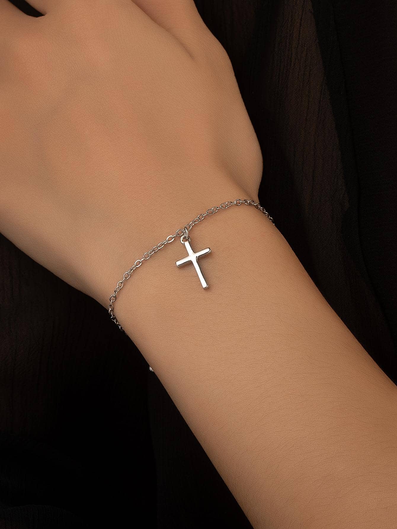 十字架吊飾手環 - 銀色 - 查看 1