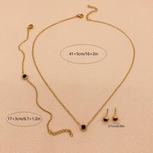 水鑽吊墜項鍊和耳釘和手鐲 - 金黃色 - 查看 6