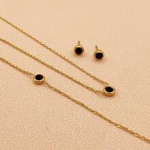 水鑽吊墜項鍊和耳釘和手鐲 - 金黃色 - 查看 2