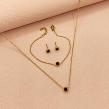 水鑽吊墜項鍊和耳釘和手鐲 - 金黃色 - 查看 1