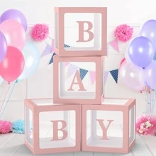 1Set Balloon box ,Baby Boxes One Box With Letters White Clear Balloon Box Blocks for Baby Shower and Birthday Party - Pink - View 1