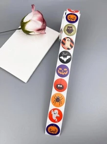 1roll Cute Halloween Pumpkin & Owl Pattern Jewelry Sticker For Women For Jewelry Wrapping - Multicolor - View 2