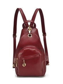 Small Leather Convertible Backpack Sling Purse Shoulder Bag for Women - Burgundy - View 1