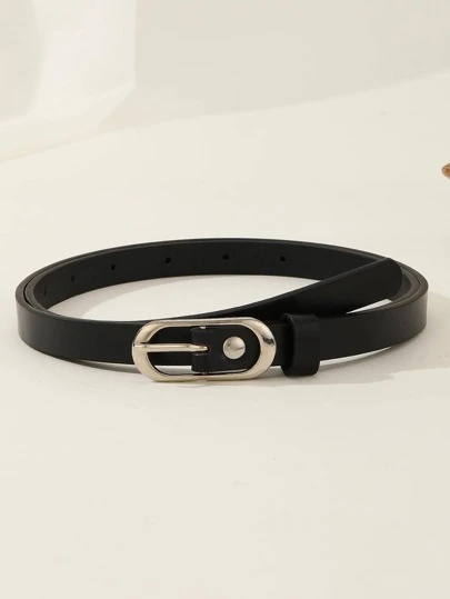 1入組女性素色金屬幾何扣飾時尚皮帶