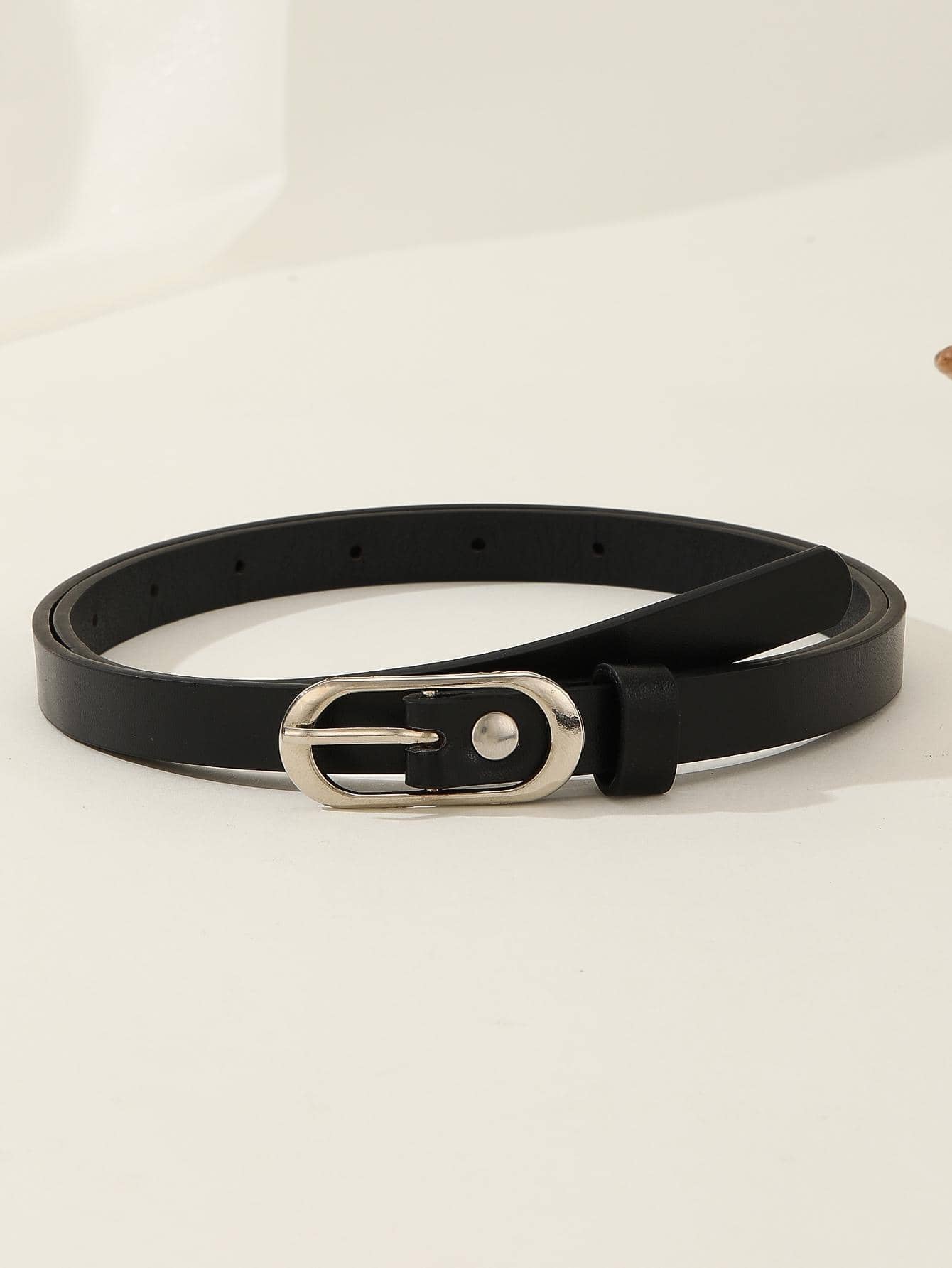 1入組女性素色金屬幾何扣飾時尚皮帶