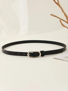 1入組女性素色金屬幾何扣飾時尚皮帶