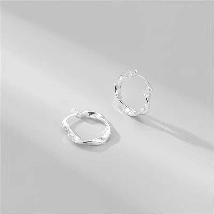 Bông tai vòng bạc Sterling thiết kế xoắn - Bạc - Xem 1