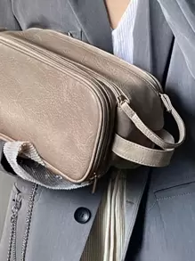 Solid Colour Make Up Bag High-capacity Zipper Portable - Grey - View 9