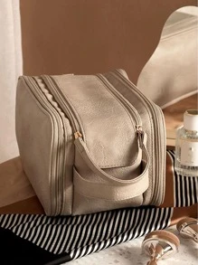 Solid Colour Make Up Bag High-capacity Zipper Portable - Grey - View 4